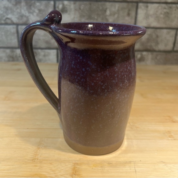 Handmade Alaskan Pottery Mug with Bear Print Design Purple and Gray glaze 5 5/8” - Picture 2 of 7